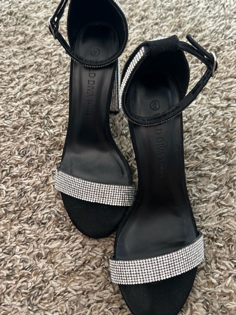 Black Crystal Ankle-Strap Sandals
